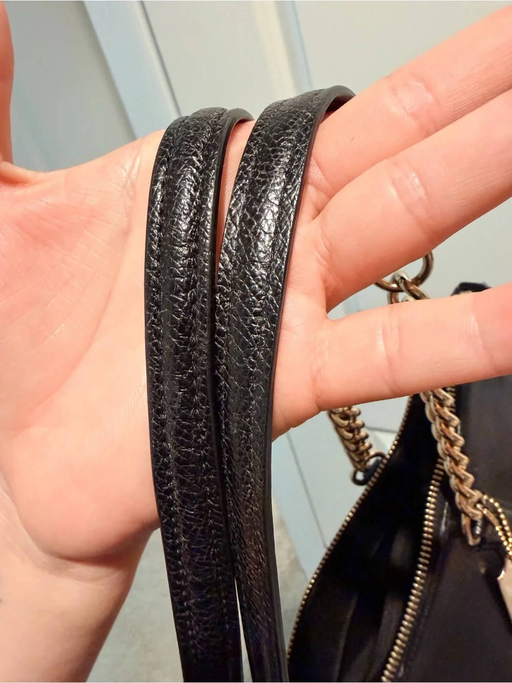 Coach Black Leather Tote with Gold Chain Strap - Picture 4 of 4